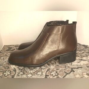 Dockers Y2K Chunky Leather Ankle Boots Womens 11 Brown Square Toe Block Heel